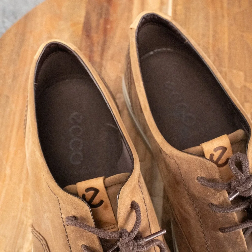 Ecco Mens Bubble Soles Shoes Brown Leather Size EU 46 US 12 Danish Design